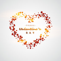3D Realistic red hearts background with glowing lights. Valentines day holiday background. Vector Illustration