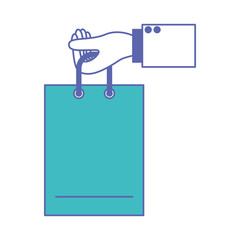 hand holding a shopping bag in blue and purple color sections silhouette