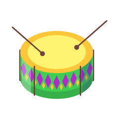 Drum with Sticks Cartoon Flat Vector Icon