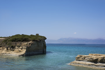 Fototapeta na wymiar View of the beautiful blue sea of Corfu in Greece