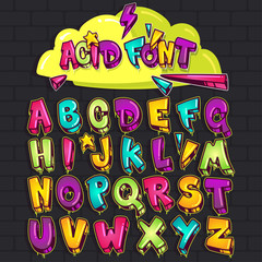 Graffiti acid font. Vector set illustration