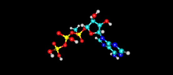Adenosine triphosphate molecular structure isolated on black