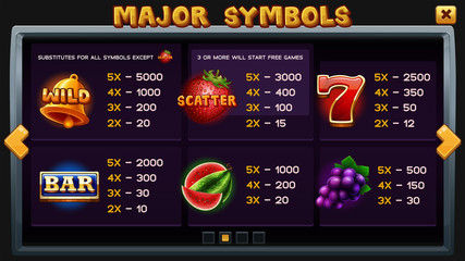 Info screen for slots game. Vector illustration