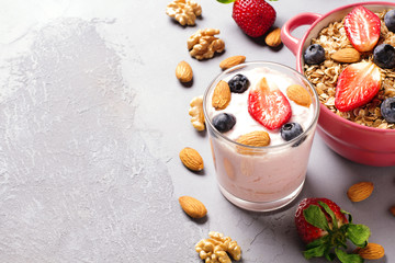 Delicious breakfast on table