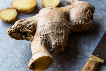 Fototapeta premium Raw Organic Sliced Ginger Root Ready to Use.