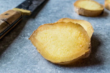 Raw Organic Sliced Ginger Root Ready to Use.