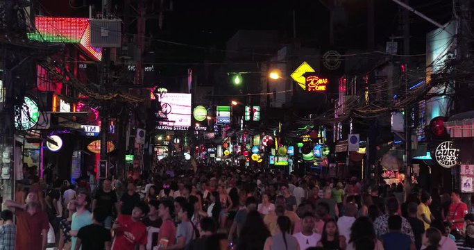 PHUKET, THAILAND, MARCH 2017: Crowded Bangla street in Patong at night.