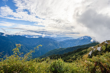 Fototapeta premium Beautiful blue sky and white clouds landscape in Taiwan Hehuan mountain 