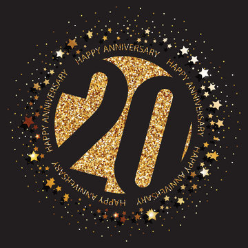Decorative golden emblem of anniversary - vector illustration. 20th birthday logo.