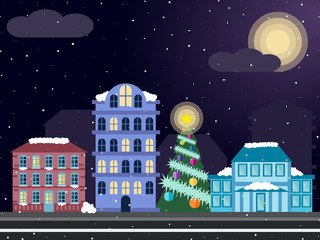 Night Christmas neighborhood