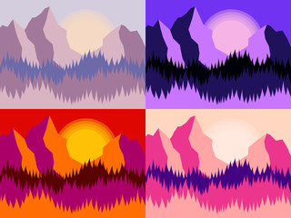 Set of four mountain landscapes