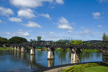 Fototapeta na wymiar big river Kwai railway bridge built during 2nd World War in Kanchanaburi, Thailand