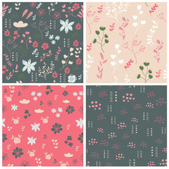 Fototapeta na wymiar Set of Seamless patterns with floral elements. Vector illustration.