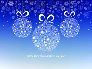 Abstract winter Christmas background with snowflakes and Christmas balls made of snowflakes. Vector illustration.