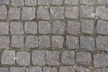 Top view of granite setts road pavement