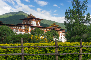 Fototapeta na wymiar Punakha Dzong, old monastery and Landmark of Bhutan