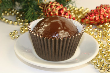 Christmas cupcakes, beautiful holiday background.