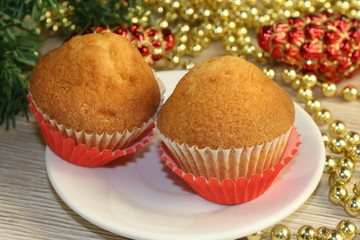 Christmas cupcakes, beautiful holiday background.