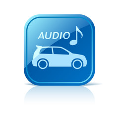 Car audio icon on blue web button