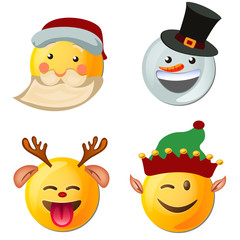 Yellow face with emotions and Christmas hat.