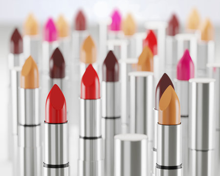 Lipsticks on white background 3d illustration