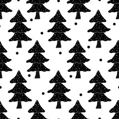 Black forest and polka dot. Seamless pattern.