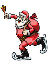 Skating Santa Claus with a bell/ Illustration cartoon Santa dressed in ice skates and ringing a hand bell 