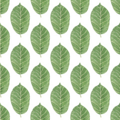 Seamless Green Leaves pattern. Watercolor Baby Girl collection. 