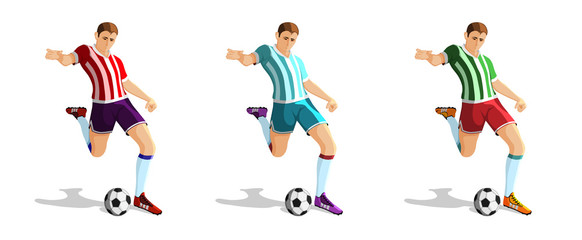 Fototapeta na wymiar Player in soccer in three different colors isolated on white background. Vector illustration