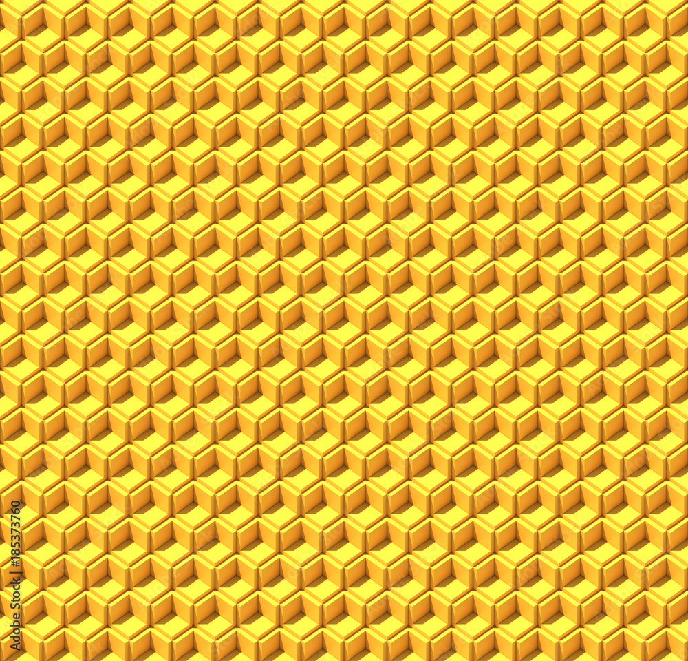 Poster Abstract yellow cubes. Seamless pattern background. 3d rendering
