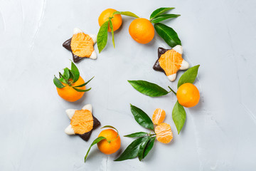 Christmas cookies wreath with tangerine