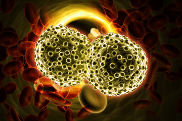 3d rendered Digital illustration of lung cancer cells in color background