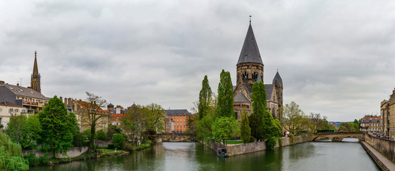 Beautiful cathedral in Metz, France, acloudy weather