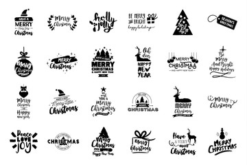Christmas and new year big lettering quote set