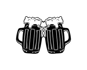 Black Two Glass Beer Cheers Illustration Logo Vector