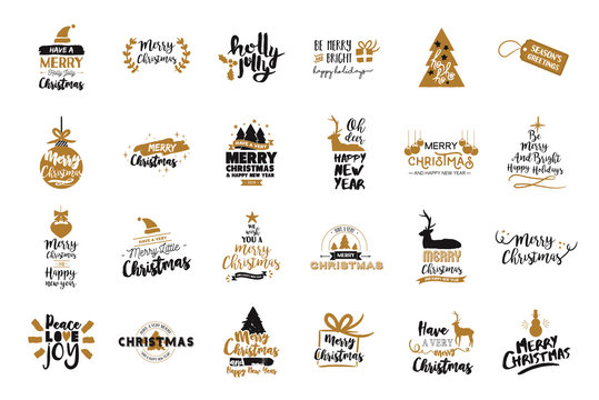 Christmas and new year gold typography quote set