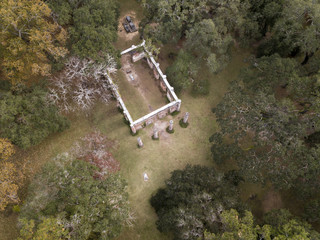 Aerial view of the ruins of Sheldon Church