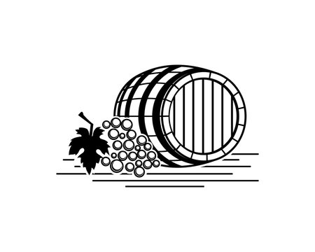 Barrel with Grape Fruits for Bar Hand Drawing Logo Illustration