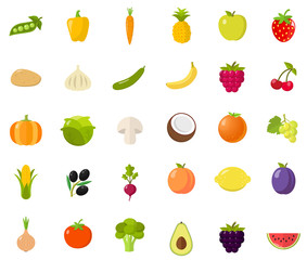 Obst Gemüse Icon Set Flat Design