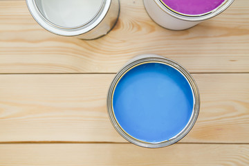 Tin cans of household paint