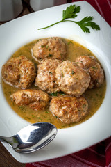 Pork meatballs with dill sauce.