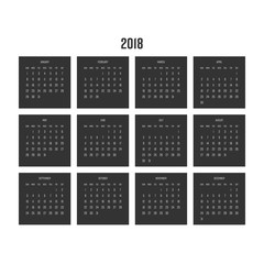 Year 2018 calendar. Week starts from Sunday. Simple flat vector illustration.