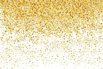Golden sequins. Splashes of shining particles. A tool with gold drops. A rich background. A vector illustration.