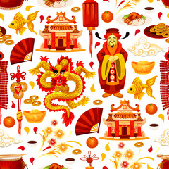 Naklejka premium Chinese lunar New Year symbols vector pattern