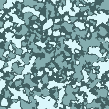 Seamless camouflage pattern with mosaic of abstract stains. Military and army camo background in gray blue shade.
