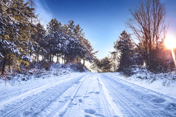 Fototapeta premium road of winter time and free space 