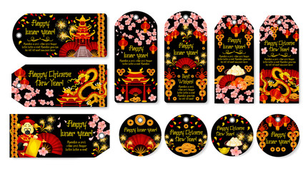 Chinese New Year vector greeting tags