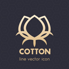 cotton flower icon, logo element, gold over dark