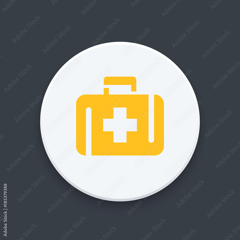 Sticker First aid kit, medicine chest vector icon