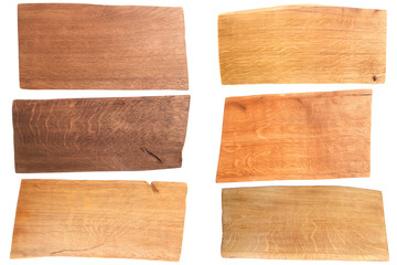 Set of wooden plank isolated on white background. Collection different color oak planks.